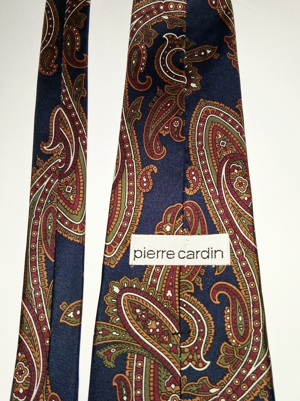 Pierre Cardan Navy Paisley Tie with Burgundy and Olive Accents